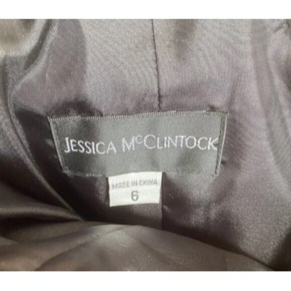 Jessica McClintock Dress Girls Size 6 Beige w Black Floral Pattern - Bow - Picture 7 of 9